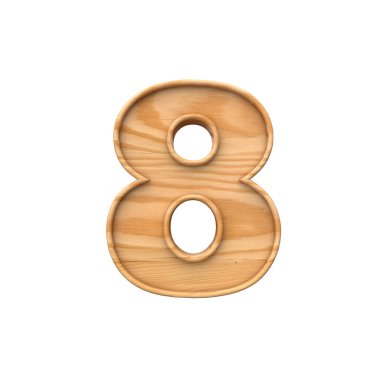 Wooden number 8 symbol. 3D Rendering