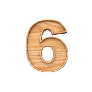 Wooden number 6 symbol. 3D Rendering
