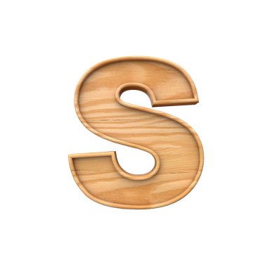 Wooden capital letter S. 3D Rendering