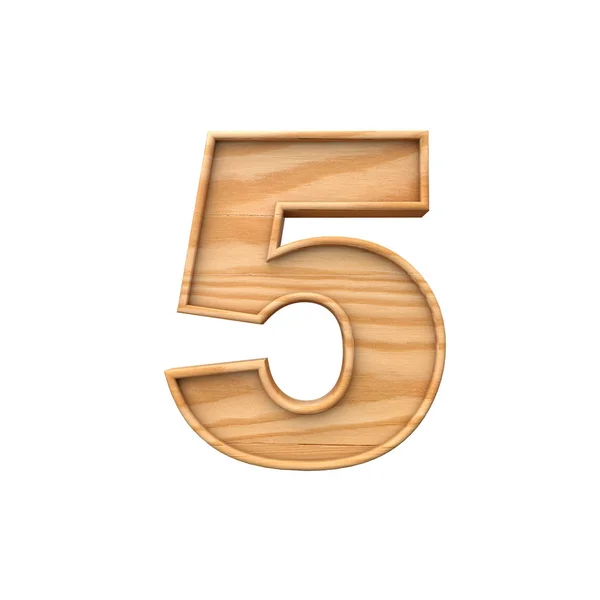 Деревянный символ номер 5. 3D рендеринг — стоковое фото