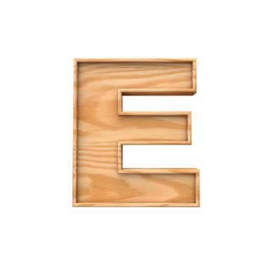 Wooden capital letter E. 3D Rendering