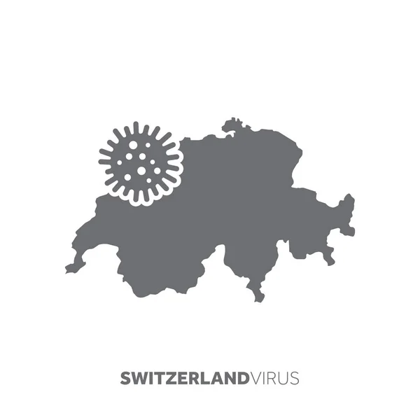 Switzerland map with a virus microbe. Illness and disease outbreak — 스톡 벡터