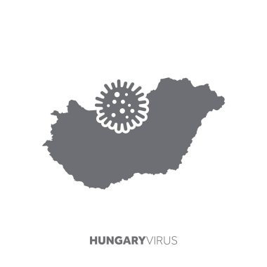 Hungary map with a virus microbe. Illness and disease outbreak
