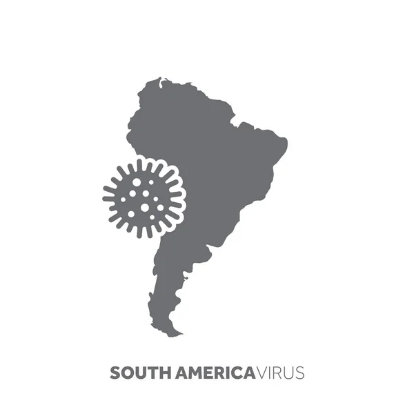 Südamerika-Karte mit einer Virusmikrobe. Krankheit und Krankheitsausbruch — Stockvektor