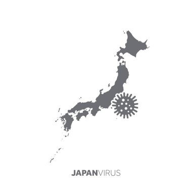 Japan map with a virus microbe. Illness and disease outbreak
