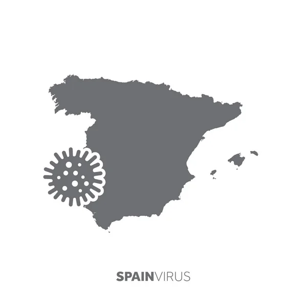 Mapa de España con un microbio vírico. Enfermedad y brote de enfermedad — Vector de stock