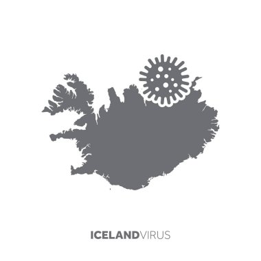 Iceland map with a virus microbe. Illness and disease outbreak