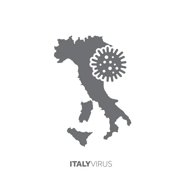 Mapa de Italia con un microbio del virus. Enfermedad y brote de enfermedad — Vector de stock