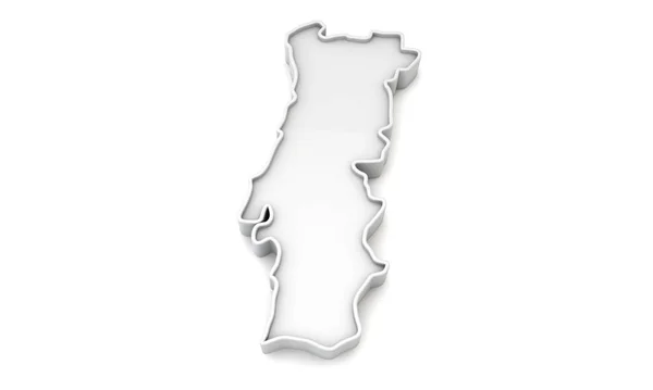 Jednoduchá bílá 3D mapa Portugalska. 3D vykreslování — Stock fotografie
