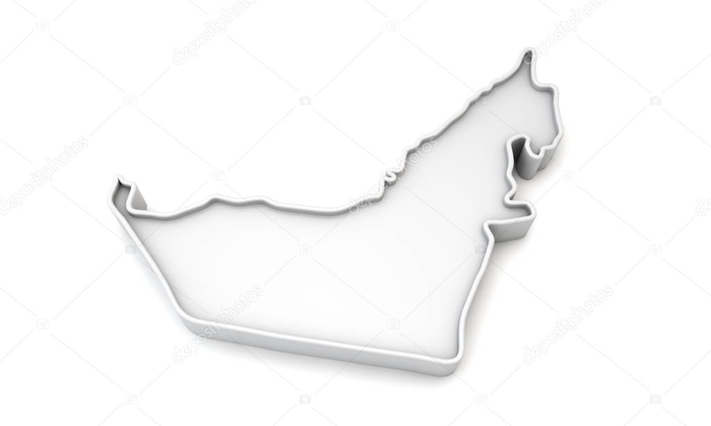 Simple white 3D map of United Arab Emirates. 3D Rendering