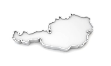 Simple white 3D map of austria. 3D Rendering