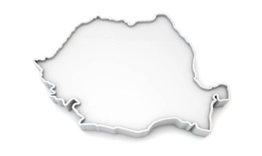Simple white 3D map of Romania. 3D Rendering