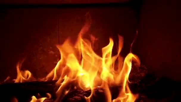 Flammes à mouvement lent provenant d'un poêle à cheminée — Video