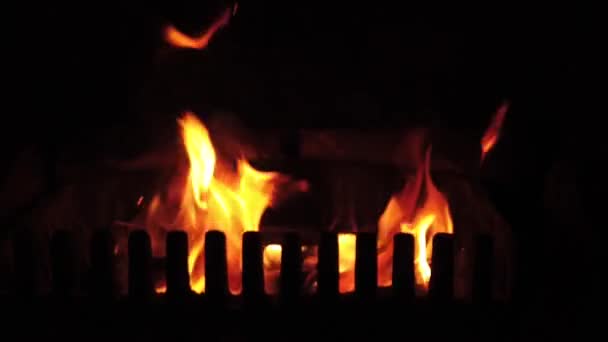 Slow motion flames from a fireplace stove — 비디오