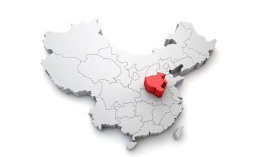 Map of China showing Henan regional area. 3D Rendering clipart