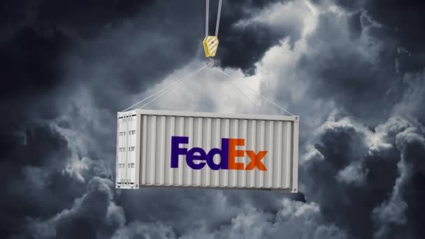 LONDON, UK - February 4th 2020: FedEx logo on a swinging shipping container — 비디오