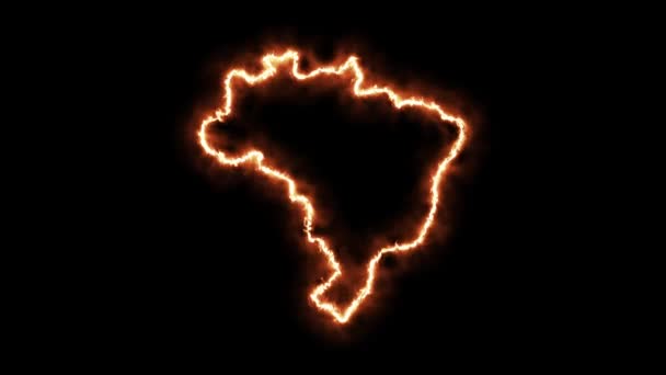 Umrisskarte von Brasilien in Flammen. 3D-Darstellung — Stockvideo