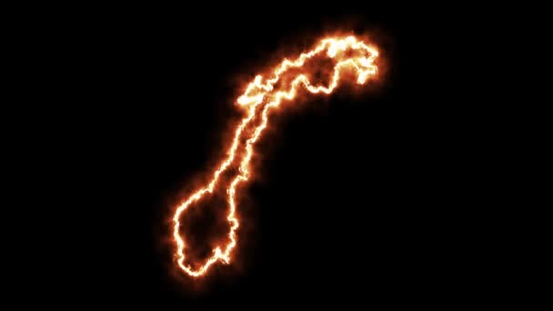 Umrisskarte von Norwegen in Flammen. 3D-Darstellung — Stockvideo