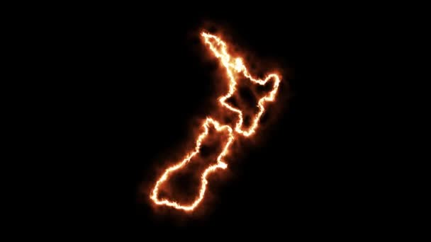 Outline map of New Zealand on fire. 3D Render — 비디오