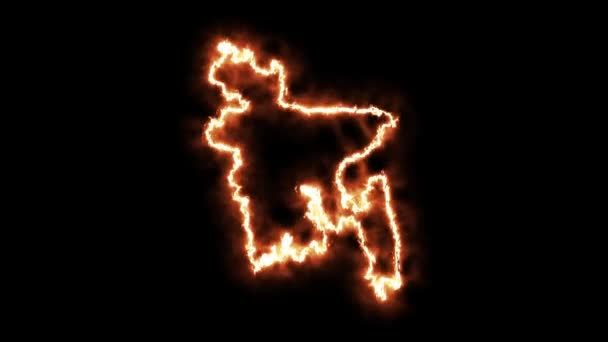Outline map of Bangladesh on fire. 3D Render — 비디오