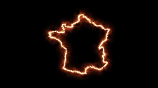 Obrys Francie v plamenech. 3D vykreslení — Stock video