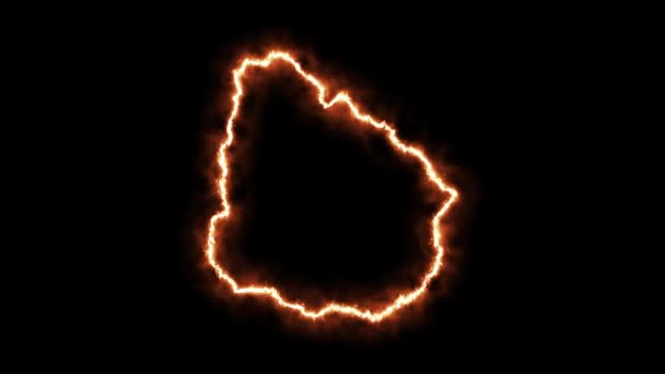 Outline map of Uruguay on fire. 3D Render — Stock Video