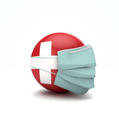 Koruyucu maskeli İsviçre bayrağı. Roman Coronavirus konsepti. 3d Hazırlama