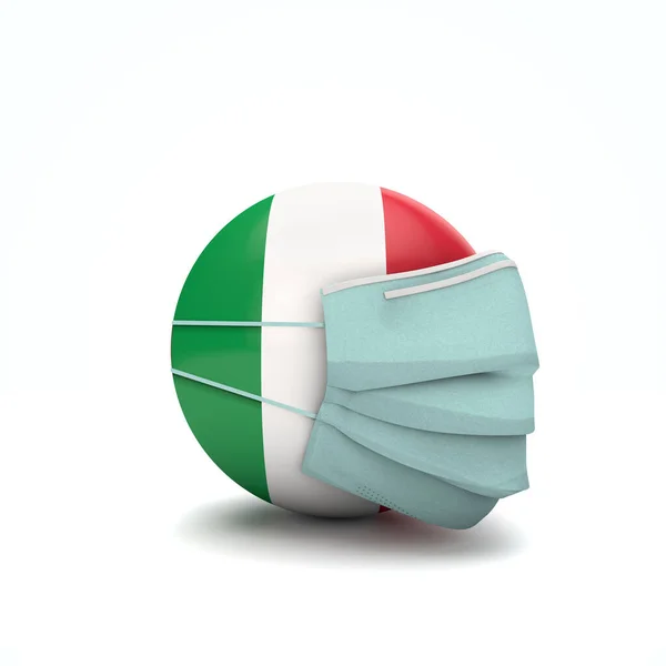 Flaga Włoch z maską ochronną. Powieść o wirusie koronawirusowym. 3d Renderowanie — Zdjęcie stockowe