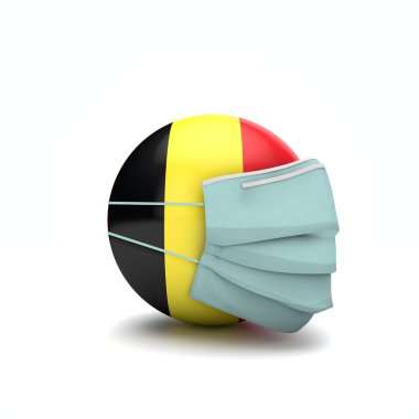 Koruyucu maskeli Belçika bayrağı. Roman Coronavirus konsepti. 3d Hazırlama