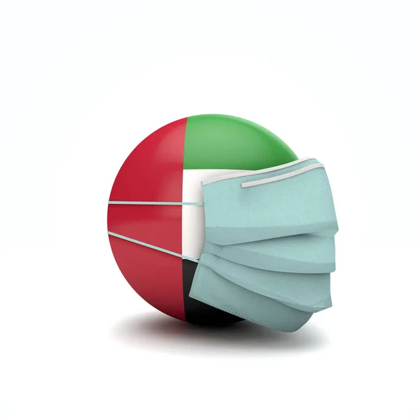 Bandera de los EAU con mascarilla protectora. Nuevo concepto de coronavirus. Renderizado 3D — Foto de Stock