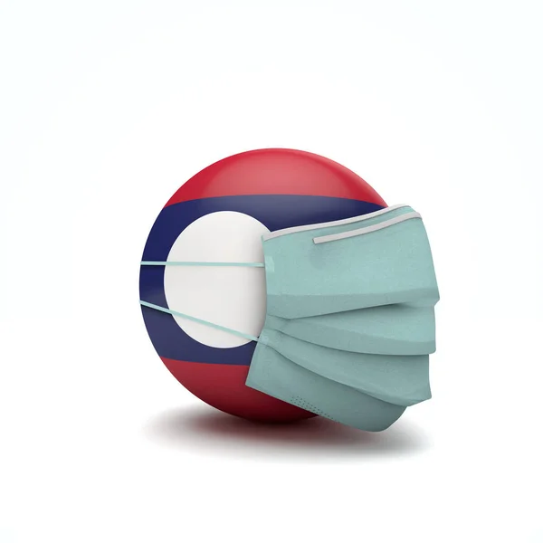 Bandera de Laos con máscara protectora. Nuevo concepto de coronavirus. Renderizado 3D —  Fotos de Stock