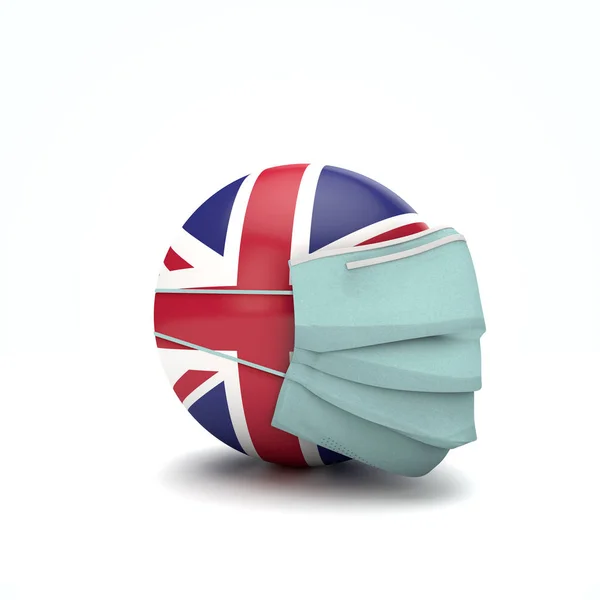 Bandeira britânica com máscara protetora. Novo conceito de coronavírus. Renderização 3D — Fotografia de Stock