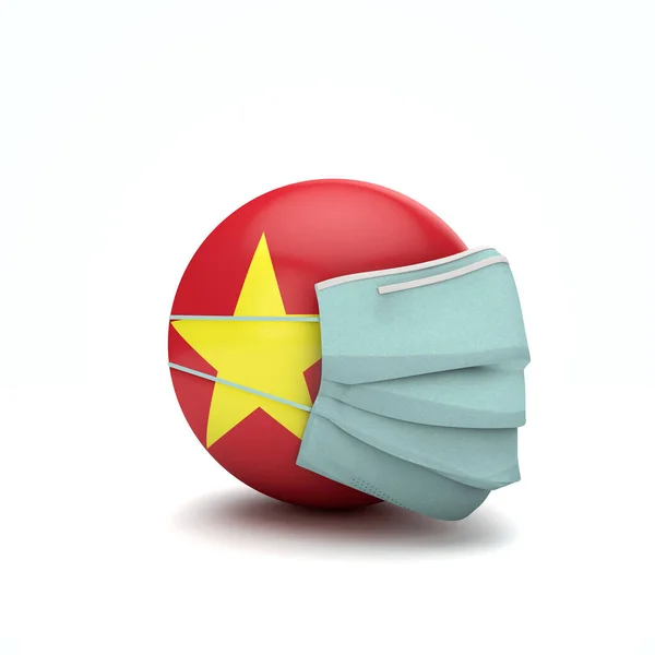 Bendera Vietnam dengan topeng wajah pelindung. Konsep novel coronavirus. Perender 3D — Stok Foto
