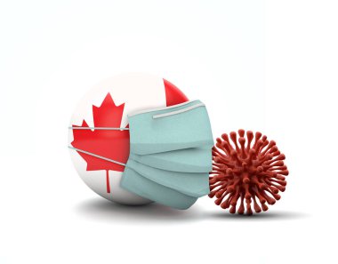Kanada bayrağı ve koruyucu yüz maskesi. Roman Coronavirus konsepti. 3d Hazırlama