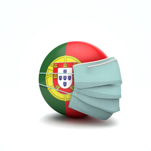 Португальский флаг с защитной маской для лица. Новая концепция коронавируса. 3D Render — стоковое фото
