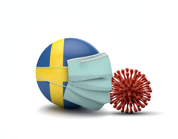 Flaga Szwecji z maską ochronną. Powieść o wirusie koronawirusowym. 3d Renderowanie — Zdjęcie stockowe