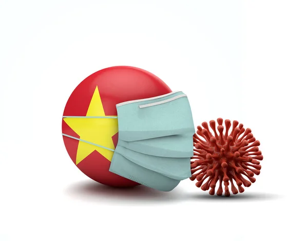 Bandera de Vietnam con máscara protectora. Nuevo concepto de coronavirus. Renderizado 3D — Foto de Stock