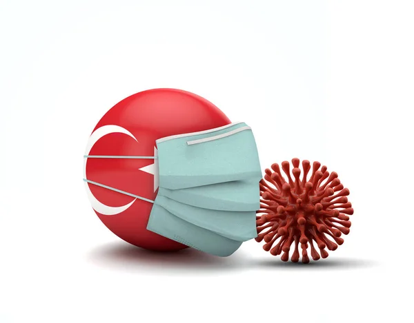 Turkey flag with protective face mask. Novel coronavirus concept. 3D Render — 스톡 사진