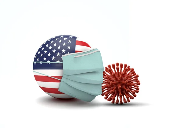 Flaga USA z maską ochronną. Powieść o wirusie koronawirusowym. 3d Renderowanie — Zdjęcie stockowe