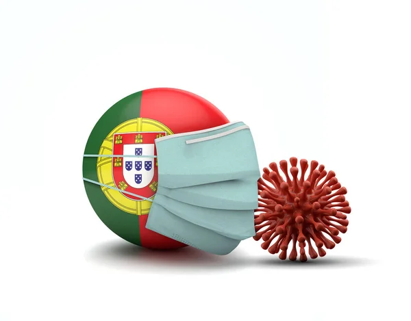 Португальский флаг с защитной маской для лица. Новая концепция коронавируса. 3D Render — стоковое фото