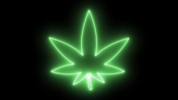 Neon marihuana cannabisblad tegen een zwarte achtergrond. 3d Render — Stockvideo