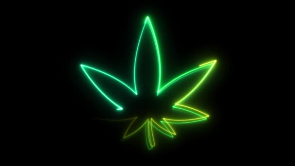 Neon marihuána kannabisz levél fekete háttérrel. 3d Renderelés — Stock videók