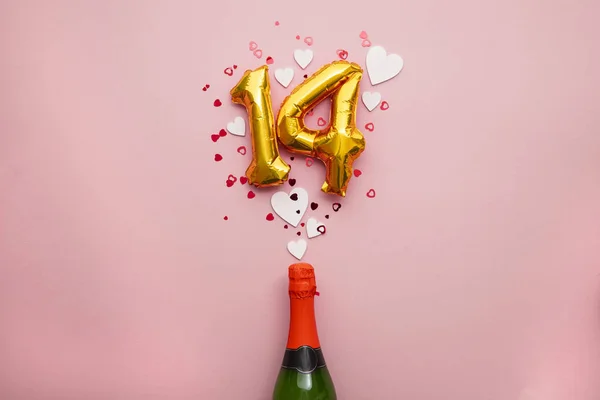 Valentijnsdag 14 februari champagne pop — Stockfoto