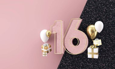 16. yaş günün kutlu olsun. Modern mermer bileşimi 3d Hazırlama