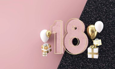 18. yaş günün kutlu olsun. Modern mermer bileşimi 3d Hazırlama