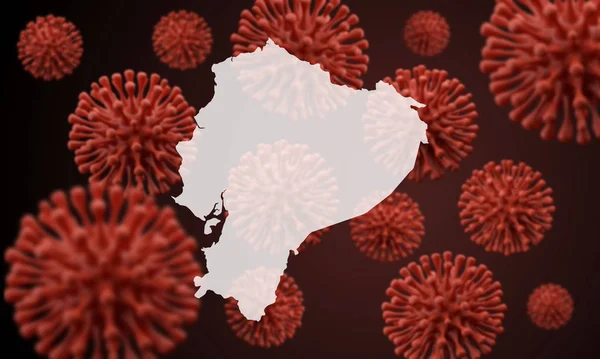 Ecuador map over a scientific virus microbe background. 3D Rendering