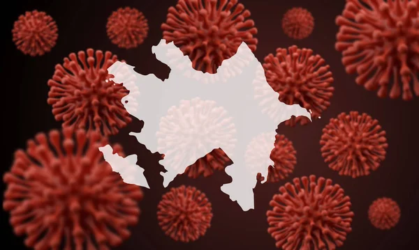 Azerbaijan map over a scientific virus microbe background. 3D Rendering — Stock Photo, Image