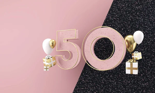 Happy 50th birthday party celebration. Modern marble composition 3D Render — Stock Photo, Image