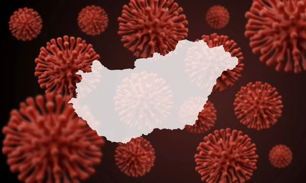 Węgry mapują naukowe podłoże mikrobów wirusa. Renderowanie 3D — Zdjęcie stockowe