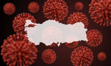 Bilimsel virüs mikrop arkaplanı üzerinde Türkiye haritası. 3B Hazırlama